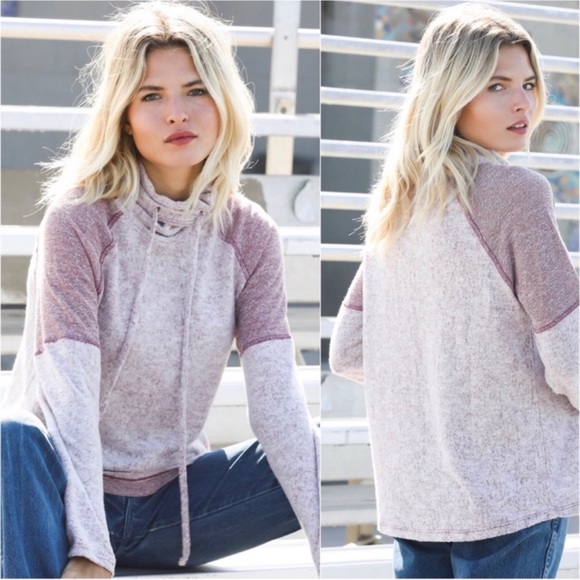 🍁New Burgundy Mauve Hacci Brushed Ultra Soft Mock Neck Long Sleeve Fall Top🍁 - Picture 4 of 4